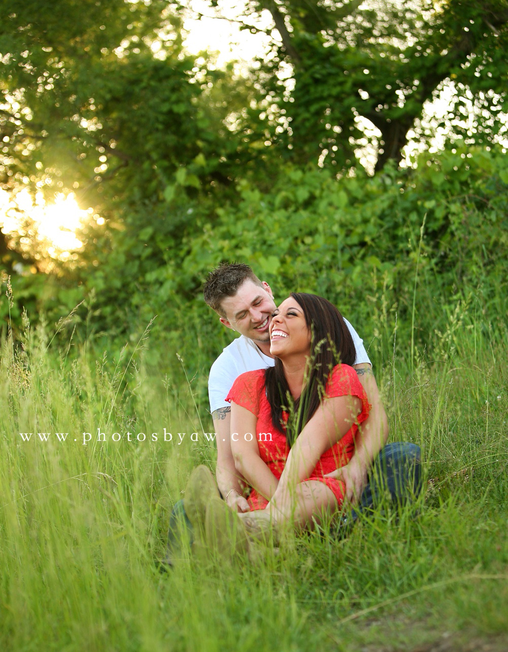 grassy field engagement photos