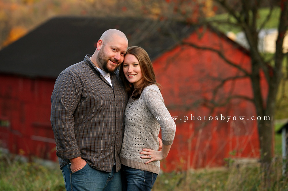 engagement session with red barn