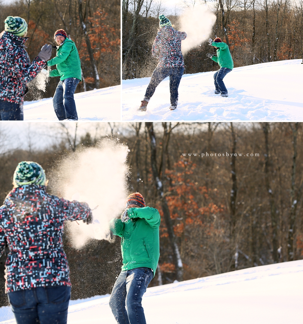 winter engagement snowball fight session
