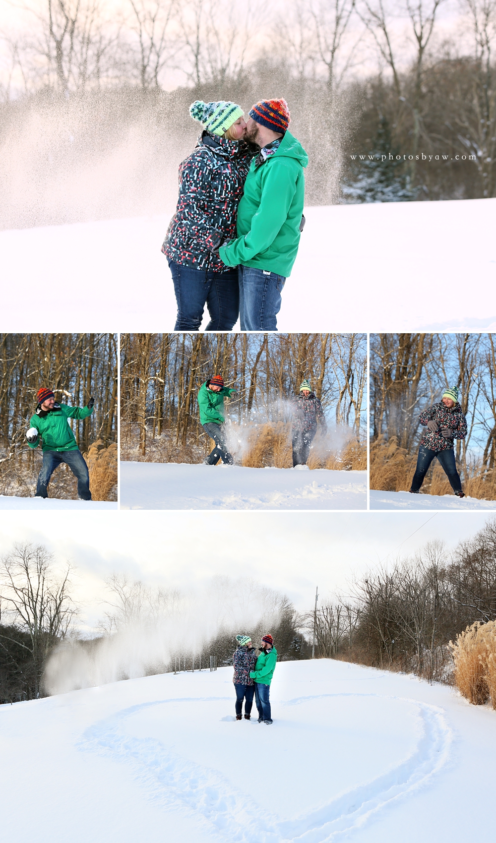 winter engagement snowball fight