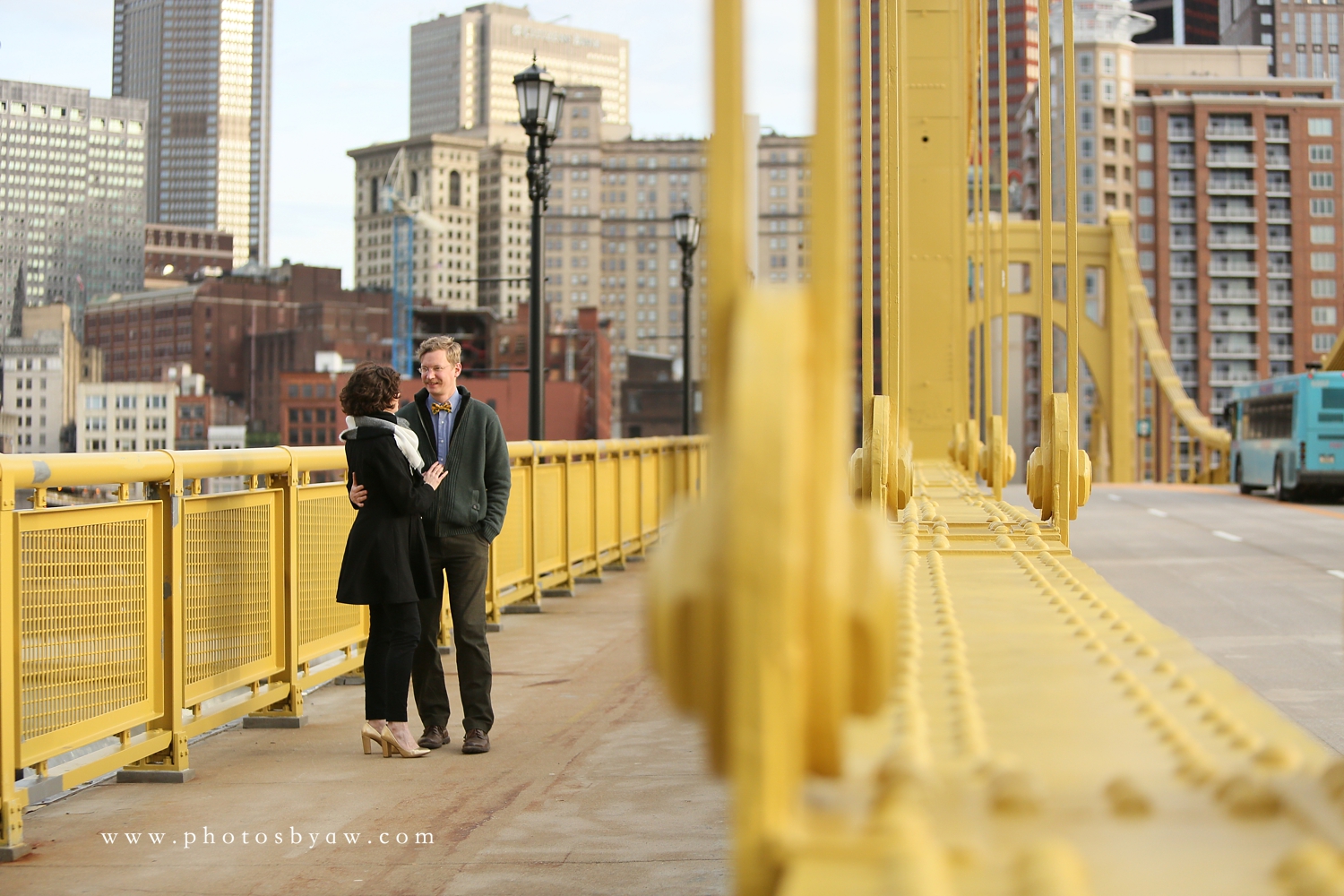 pittsburgh yellow bridge engagement photos