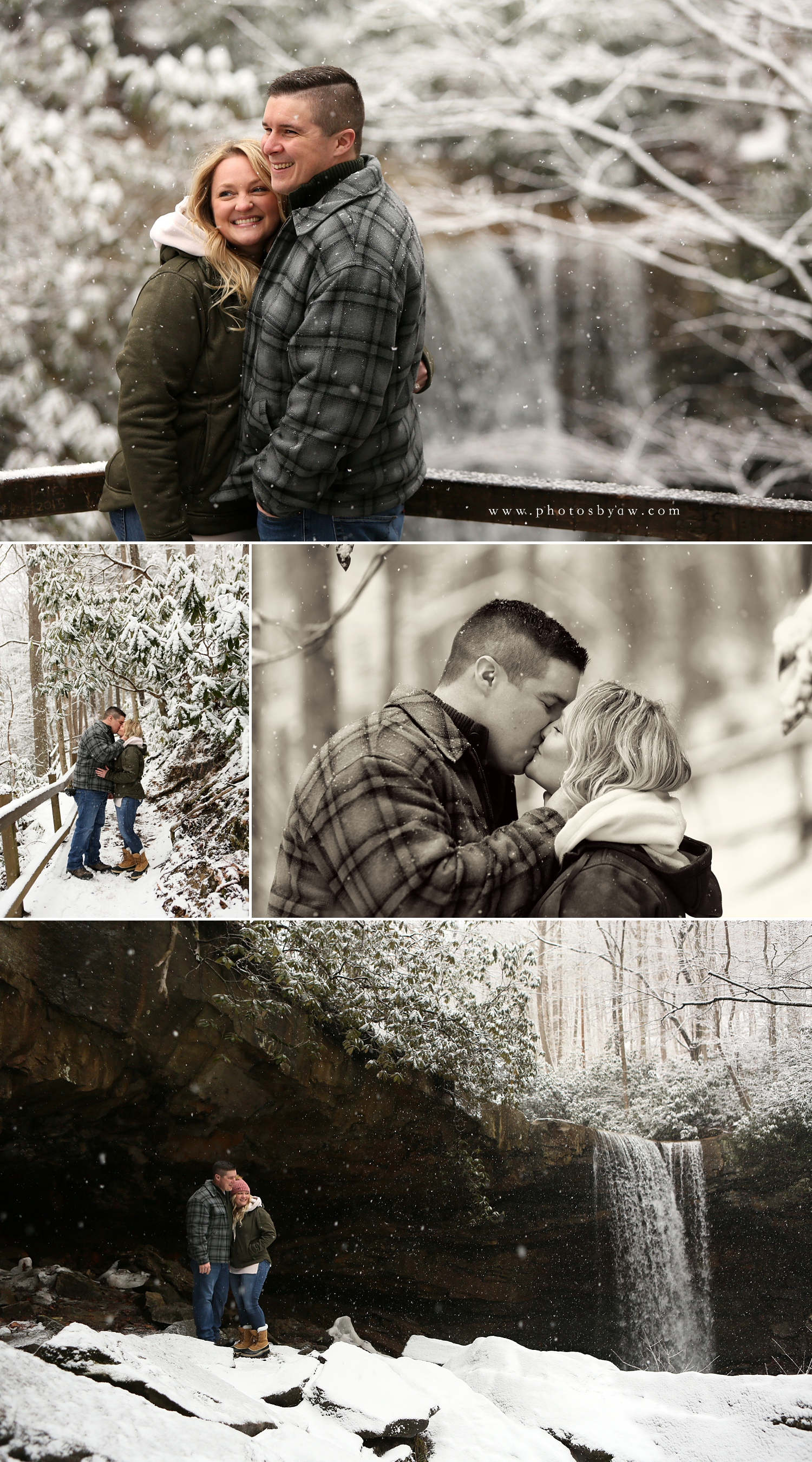 snowy engagement photos ohiopyle